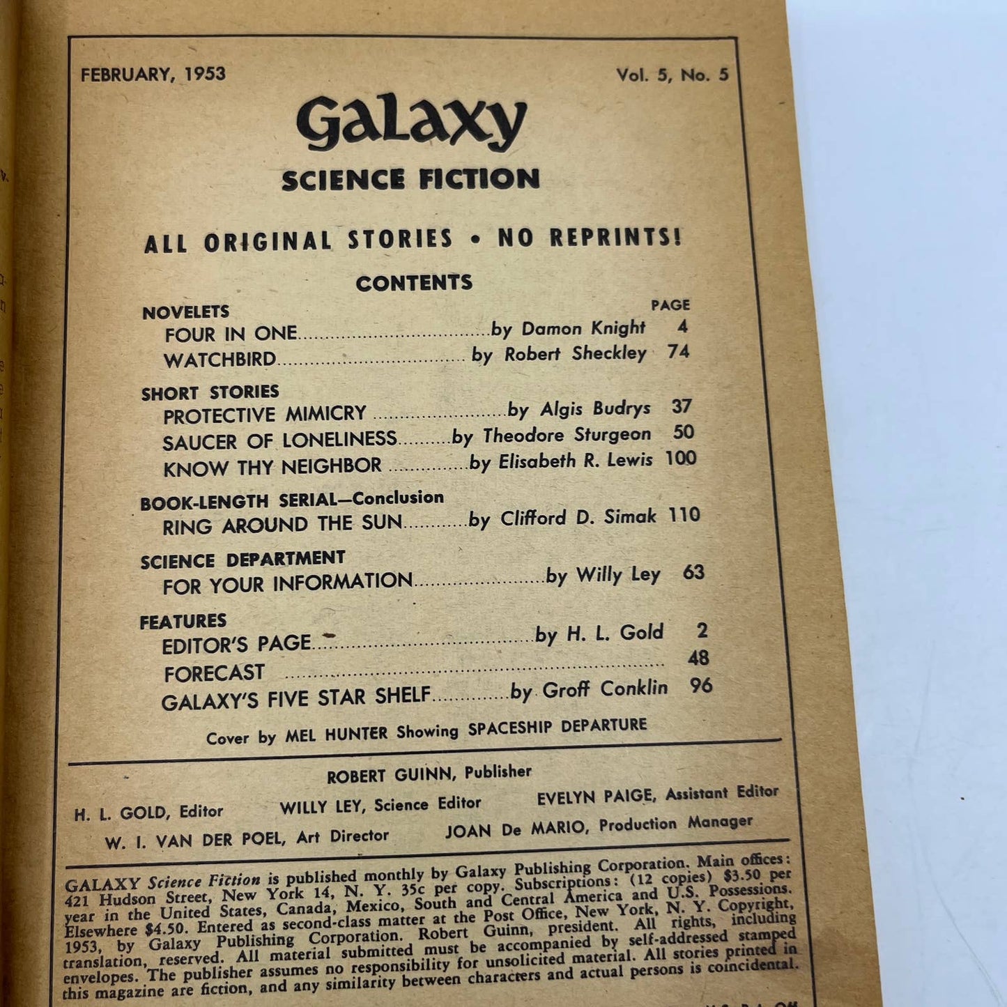 Galaxy Science Fiction Magazine Feb 1953 Four in One Damon Knight TC1