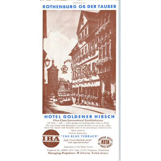 Vintage Hotel Goldener Hirsch Rothenburg Ob Der Tauber Travel Brochure AD7