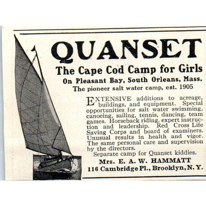 Tall Pines Girls Camp Lake George Bennington NH Evelina Reaveley 1921 Ad TJ7-S8