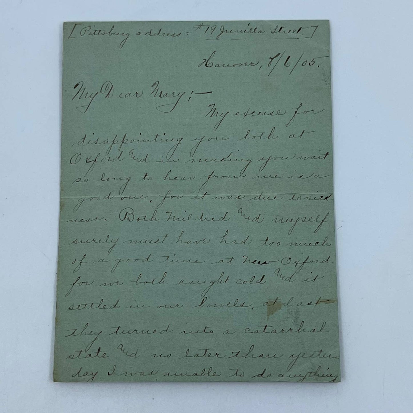 1905 Handwritten Letter from Harriet Morgan Hanover PA AA6