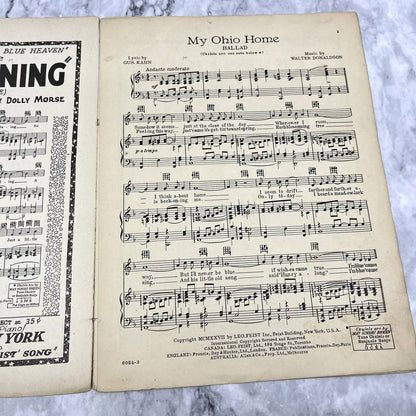 My Ohio Home Gus Kahn Walter Donaldson 1927 Sheet Music TK2-SM