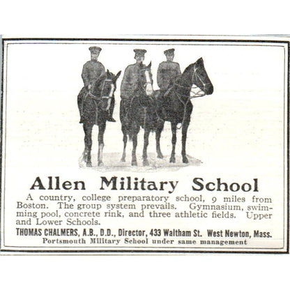 Allen Military School Thomas Chalmers West Newton Mass - 1921 Original Ad TJ7-S7