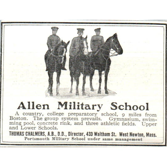 Allen Military School Thomas Chalmers West Newton Mass - 1921 Original Ad TJ7-S7