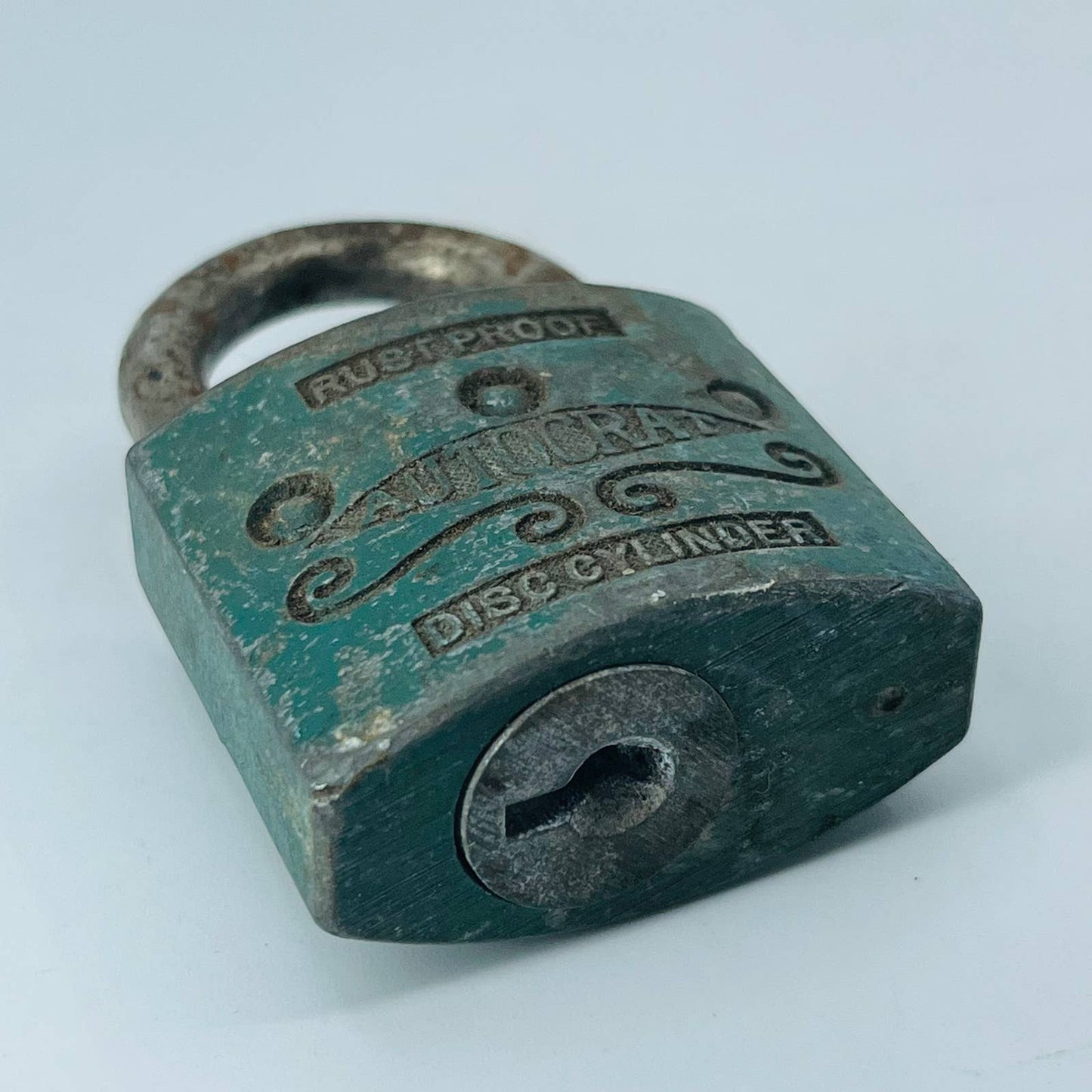 Vintage Green Rustproof Autocrat Disc Cylinder Hardened Padlock No Key SA8