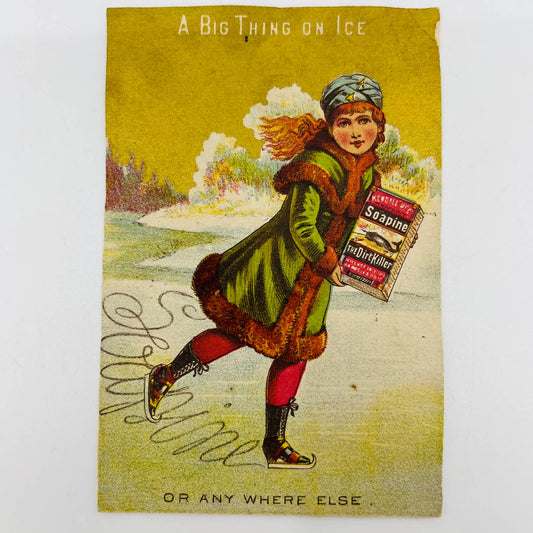 1880s Victorian Trade Card Soapine Soap Providence RI Girl Ice Skating AA2