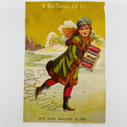 1880s Victorian Trade Card Soapine Soap Providence RI Girl Ice Skating AH9-M11