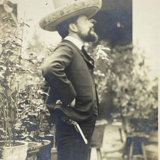 1903 Original Sepia Photograph Man Dressed in Full Charro Attire Mexico City AC7