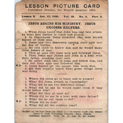 1920 Christian Lesson Picture Card Jesus Begins His Ministry Chooses Helpers SE5