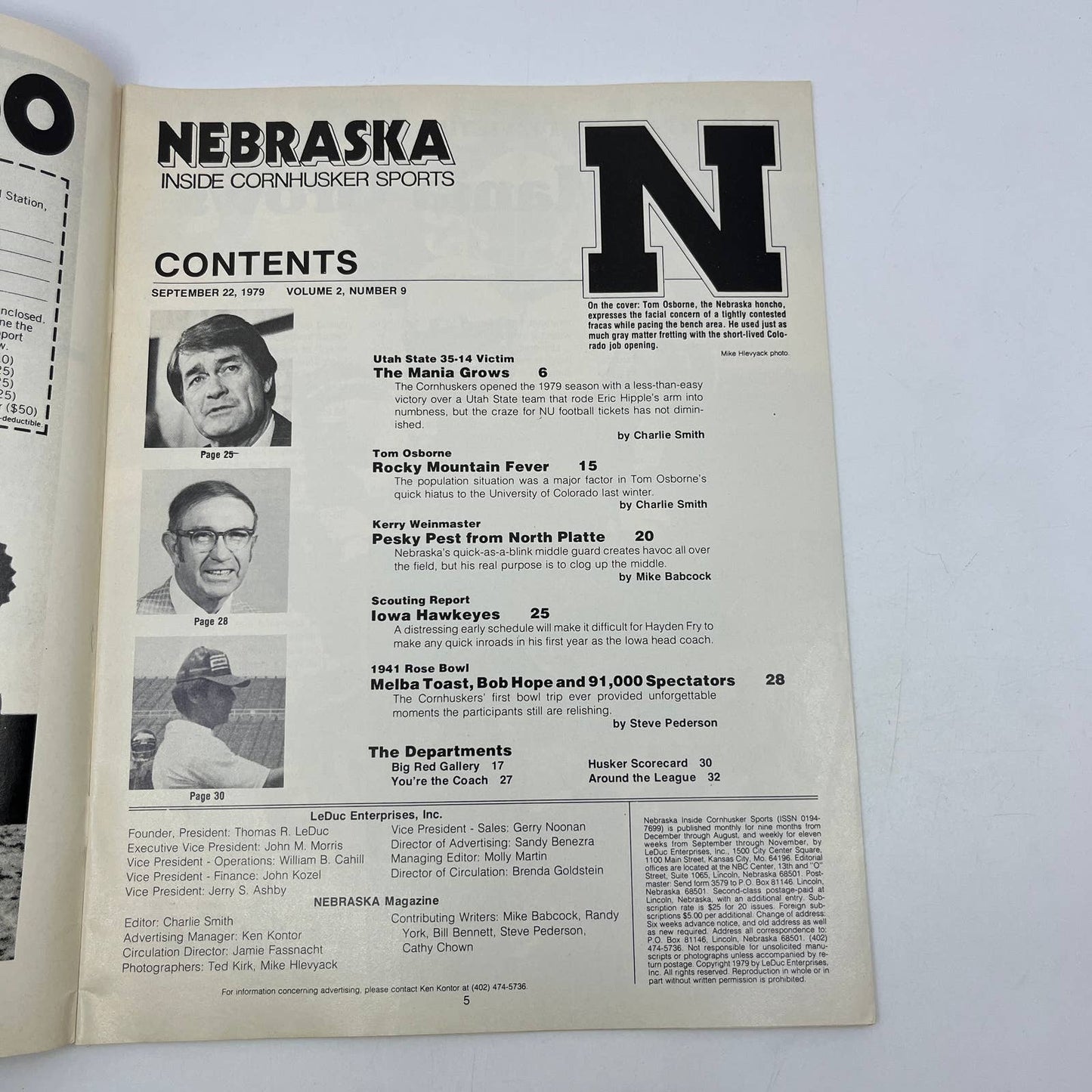 1979 Sep 22 - Nebraska Inside Cornhusker Sports - Tom Osborne TH7