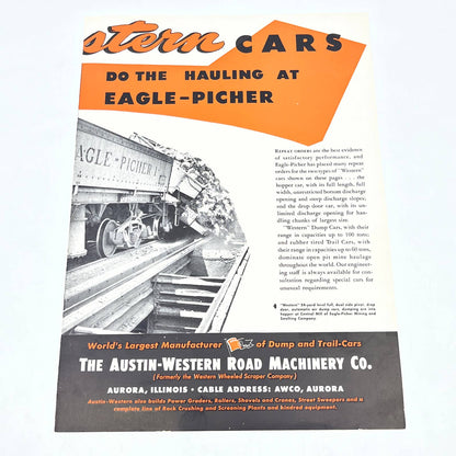 Vtg Ad Poster Western Cars Eagle-Picher Dump & Trail Railroad Cars Aurora IL AB7