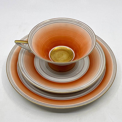 Arzberg Bavaria MCM Orange Concentric Ring Trio Tea Cup Saucer Dessert Plate TI3