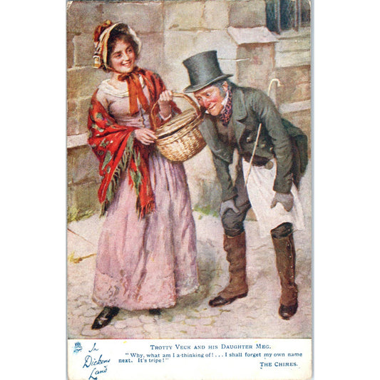 Trotty Veck & Daughter Meg Dickens Raphael Tuck Oilette Original Postcard TK1-21