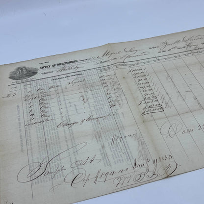 1850 Port of Philadelphia Bill of Lading from Havana Cuba for Cigars AC2