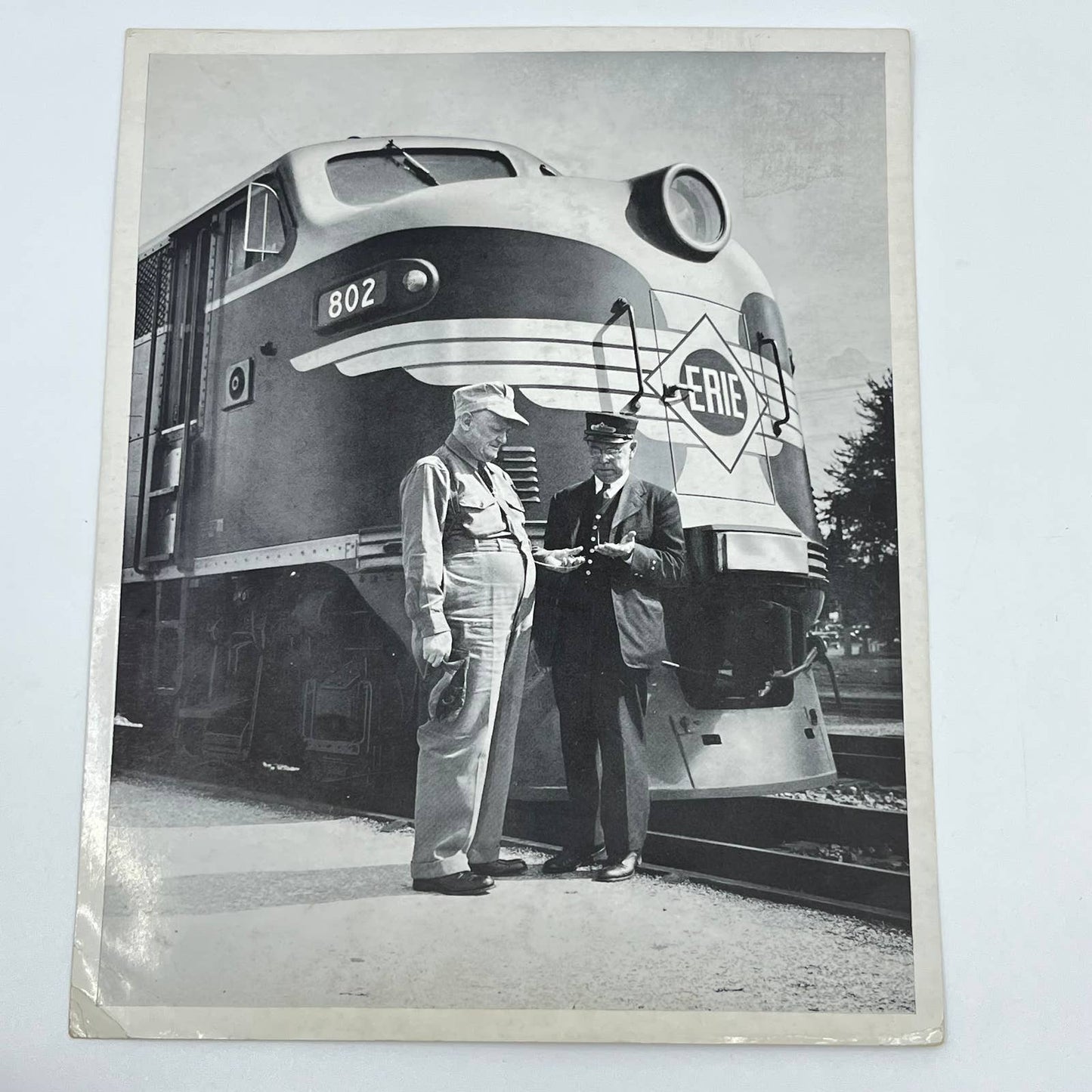 Vintage Erie RR Railroad Photo Engineer & Conductor Kent Ohio Terminal 8x10 AB3