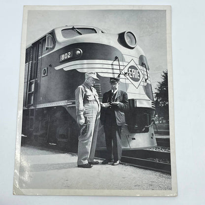 Vintage Erie RR Railroad Photo Engineer & Conductor Kent Ohio Terminal 8x10 AB3