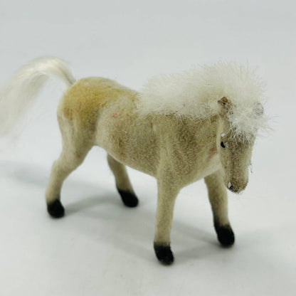 Flocked Velvet Plastic Toy Horse White Felted Soft Pony Figure Figurine 3x4” SB7