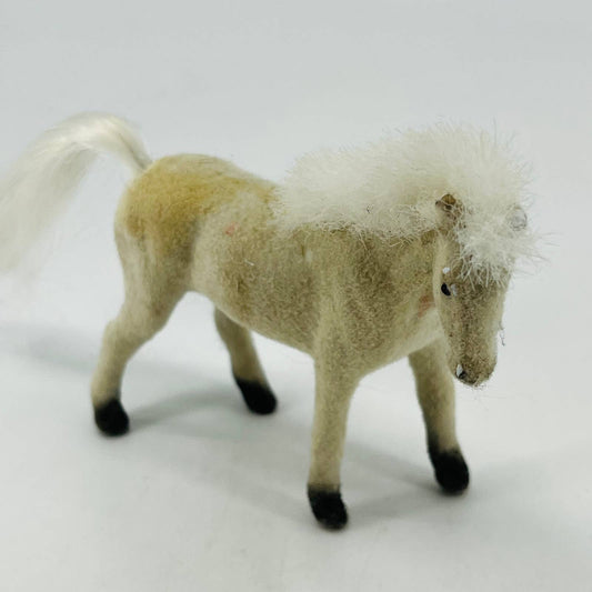 Flocked Velvet Plastic Toy Horse White Felted Soft Pony Figure Figurine 3x4” SB7