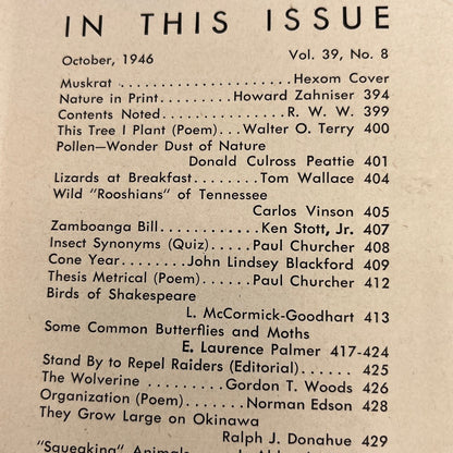 Nature Magazine Oct 1946 - Muskrat Hexom Birds of Shakespeare TH9