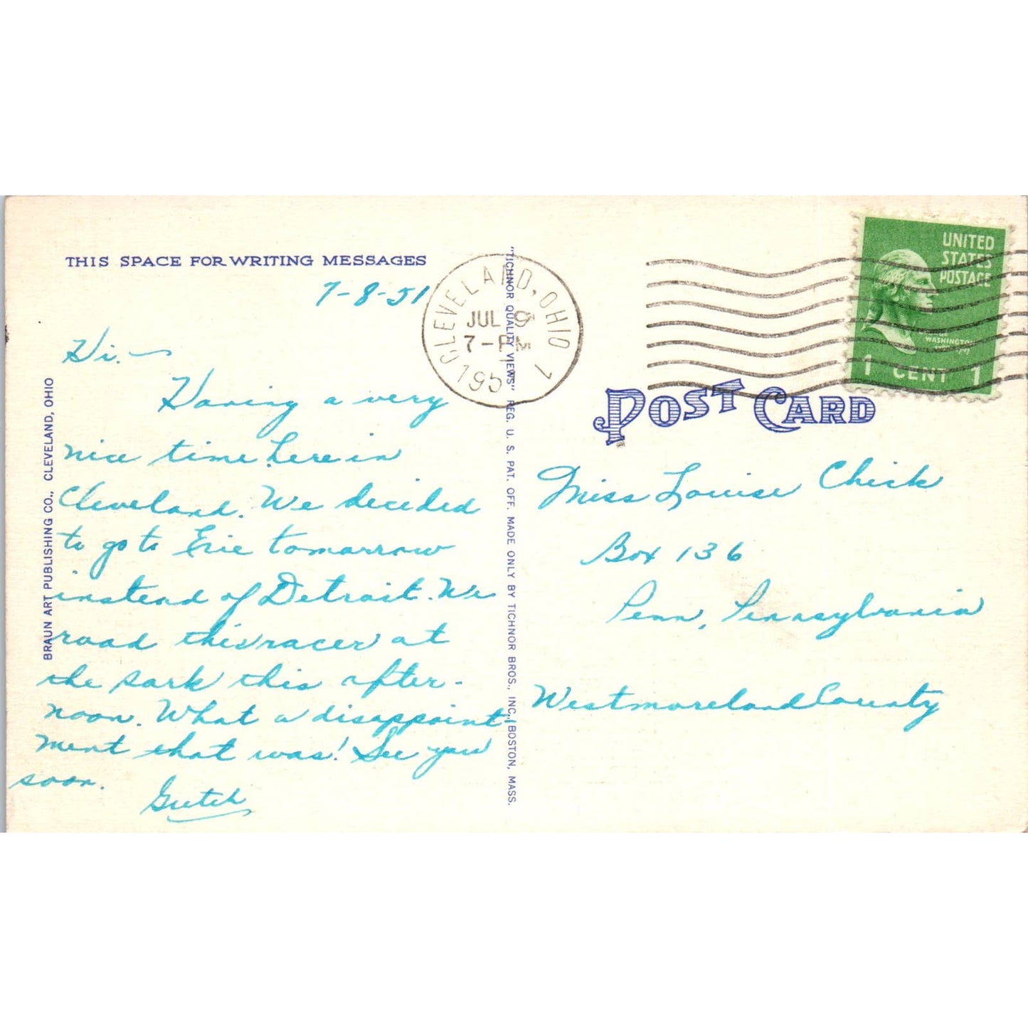 Derby Racer, Euclid Beach Park Cleveland OH 1951 - Original Postcard TJ9-P1