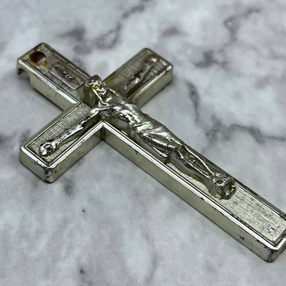 Vintage Celluloid Silver Tone Crucifix 3” SF1