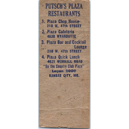 Putsches Country Club Plaza Kansas City MO Advertising Matchbook Cover SA9-M1
