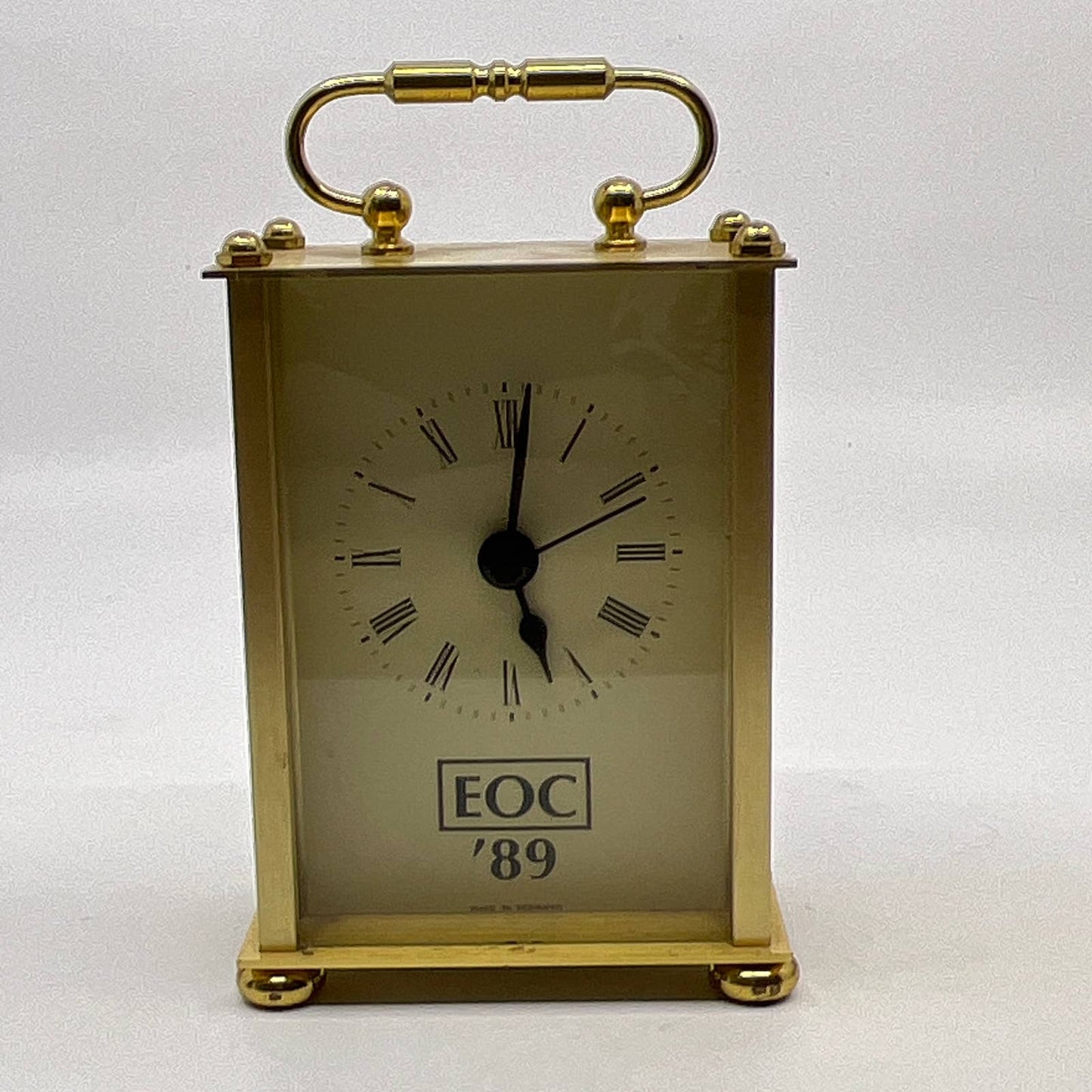 Vintage Brass Mini Clock EUC ‘89 Germany Quartz Mantel Carriage Case WORKS TH5