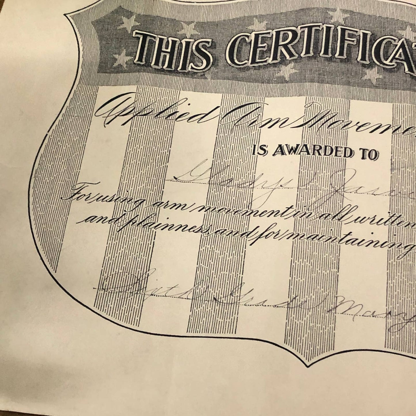 1920s Applied Arm Movement Writing Certificate Award Gladys Jarvis Chicago AC9