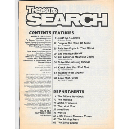 Treasure Search Magazine 1987 July/August Metal Detecting Gold Diamonds M2