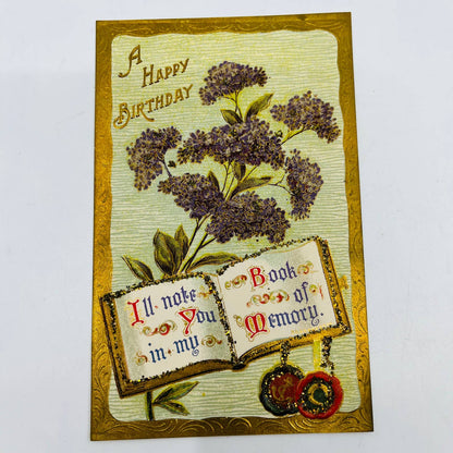 1910s Birthday Post Card Embossed Shakespeare Mica Anchor Lilac PA5