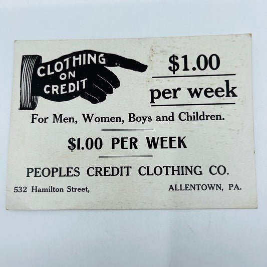 c1880 Victorian Trade Card Clothing Credit Peoples Clothing Allentown PA P9-14