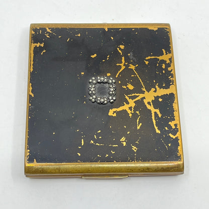1950s Stratton England GOLD TONE Pinstripe Black Enamel Powder Compact SC8