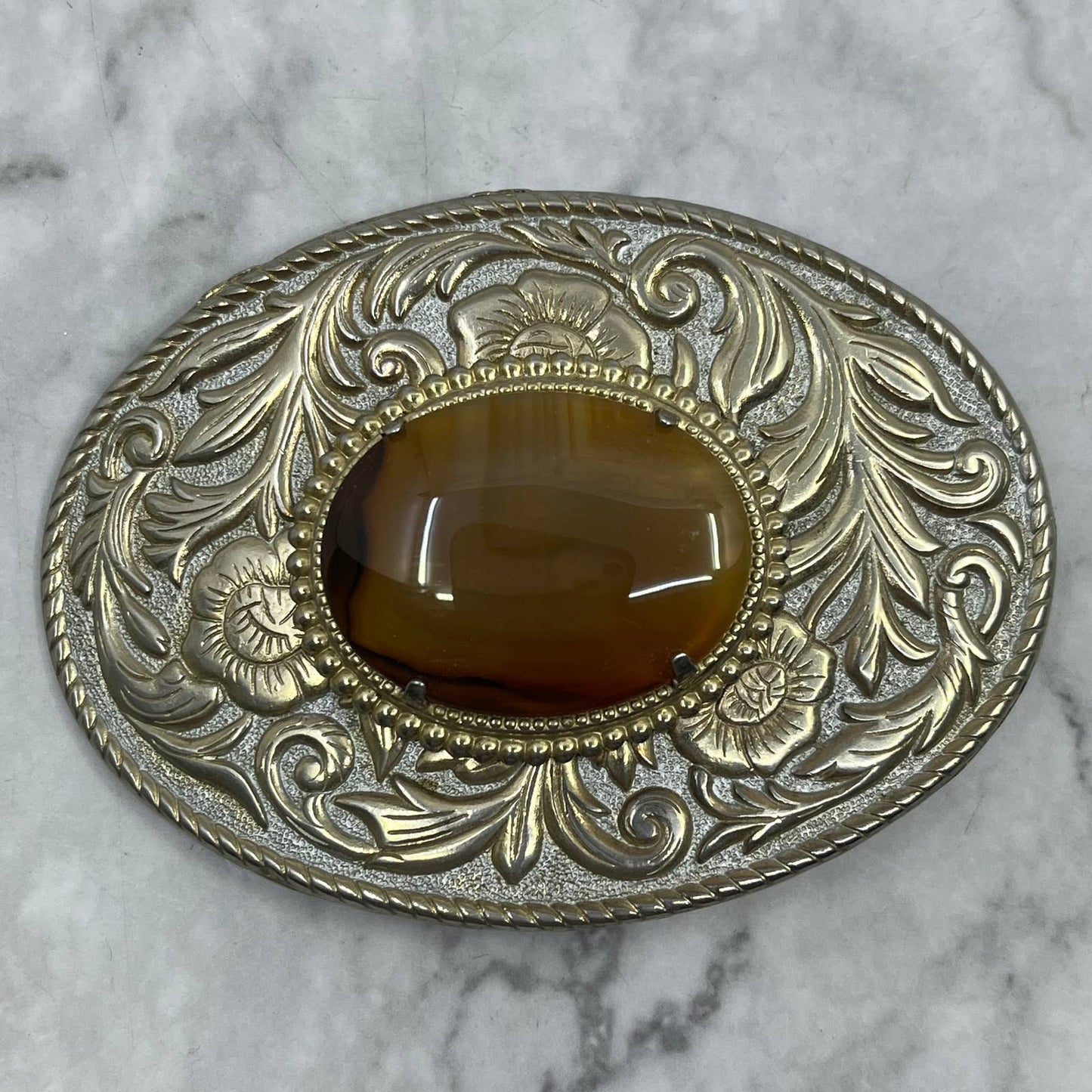 VTG Smooth Tiger Eye Belt Buckle Cowboy Western Rancher Crumline SE7