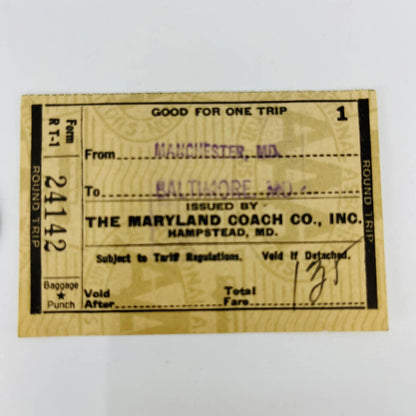 1946 C&S RY Colorado Southern RR Token & Greyhound Bus Ticket Baltimore MD SB3