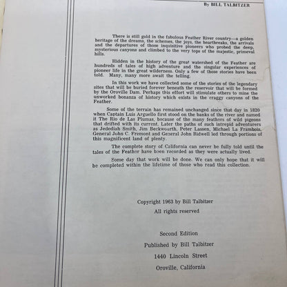 Lost Beneath The Feather River Bill Talbitzer 1963 Gold Mining California CA TH8