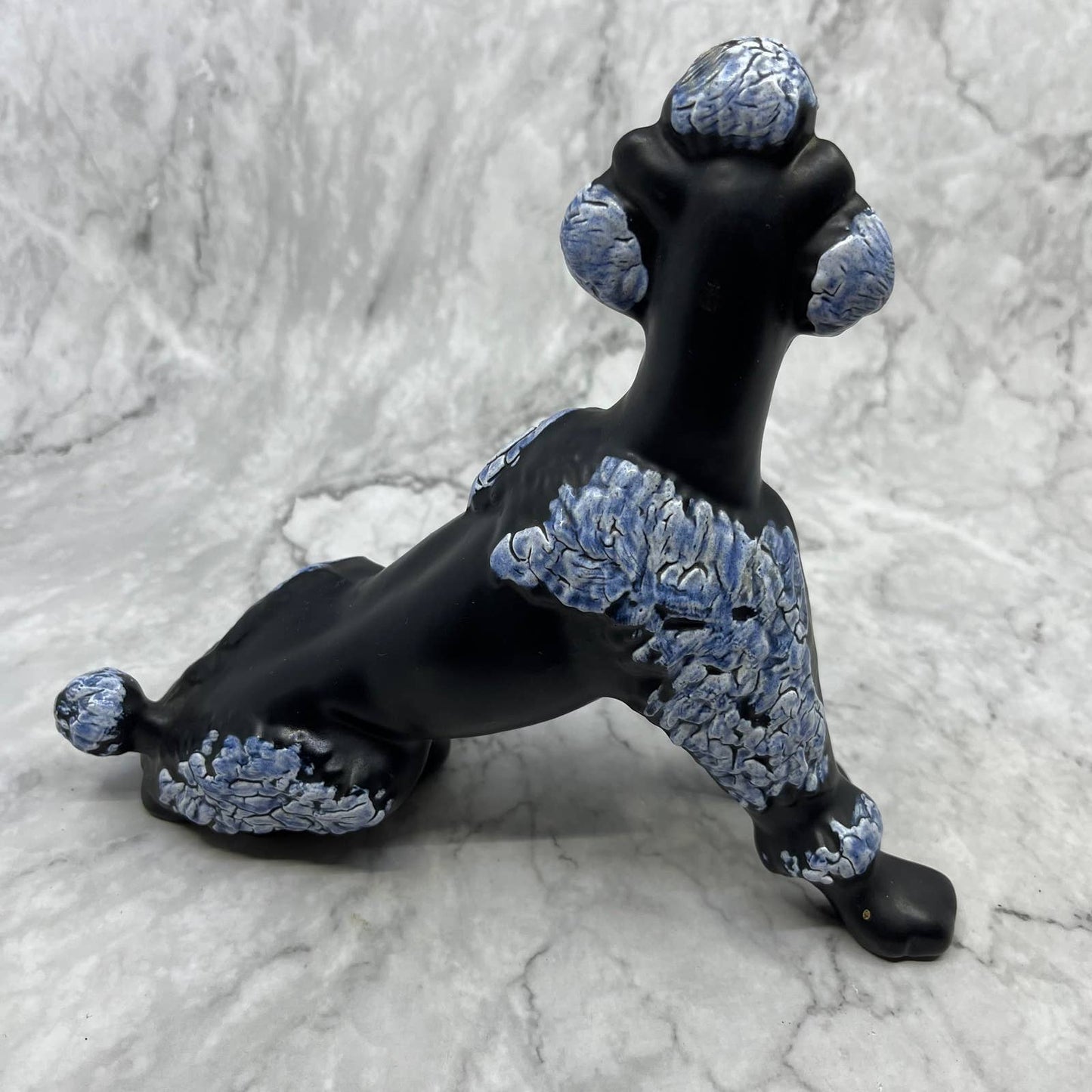 Vintage MCM Atomic Black and Blue Poodle Dog Ceramic Figurine 8x9" TI9