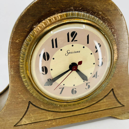 Vintage 1930s Art Deco Sessions Mahogany Wood Brass Trim Mantle Clock Model W TB8