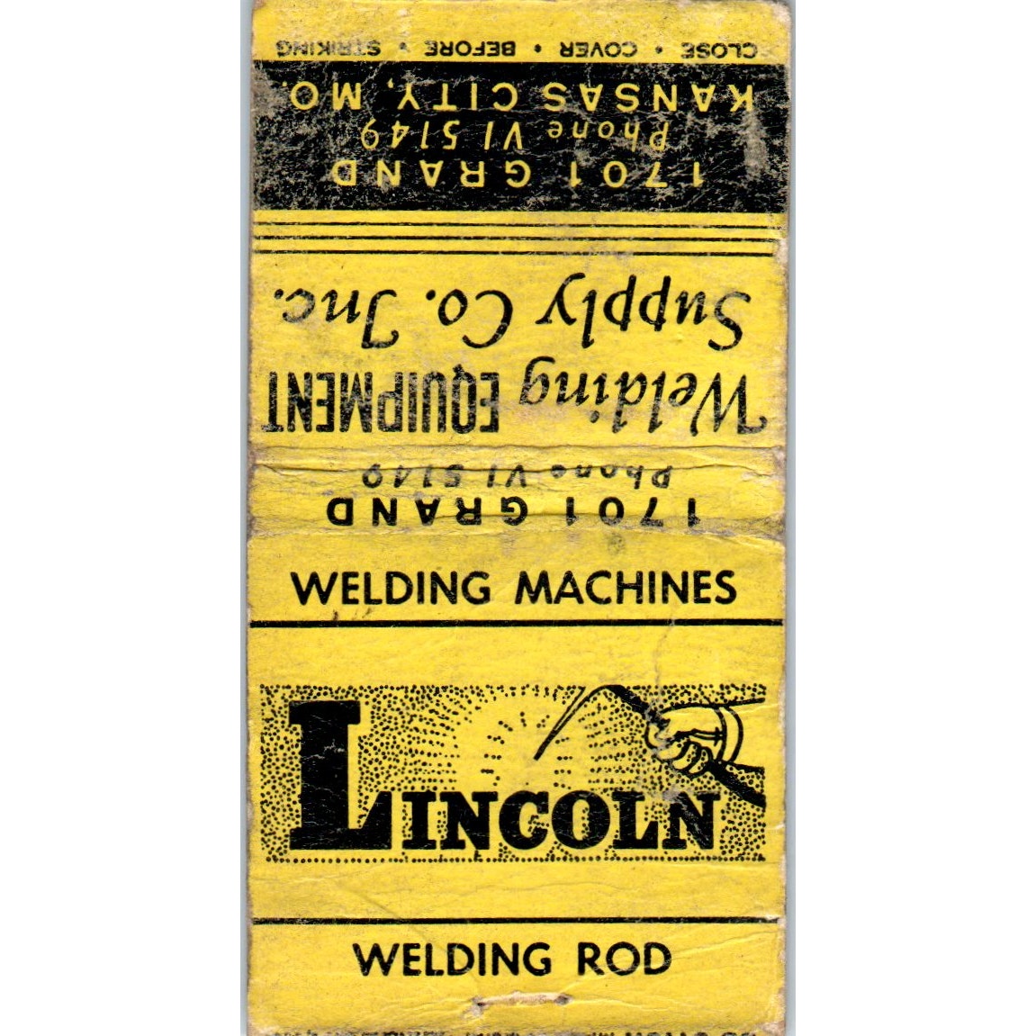 Lincoln Welding Machines Kansas City MO Advertising Matchbook Cover MM9-4