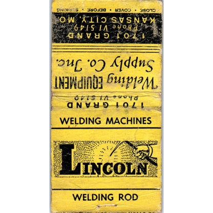 Lincoln Welding Machines Kansas City MO Advertising Matchbook Cover MM9-4