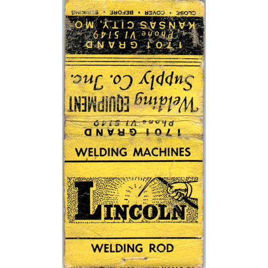 Lincoln Welding Machines Kansas City MO Advertising Matchbook Cover MM9-4