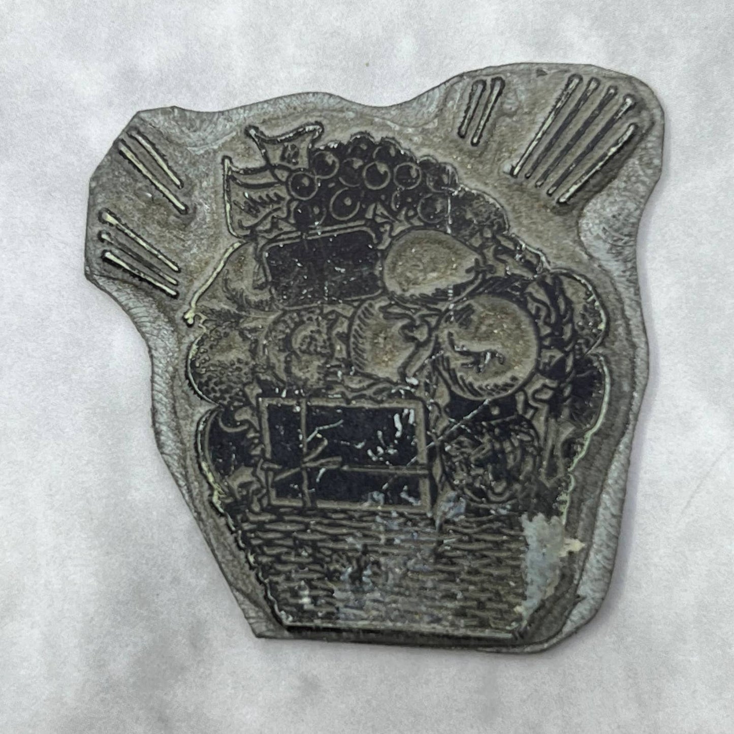 Vintage Printing Letterpress Printers Block Plate Christmas Gift Basket SE825