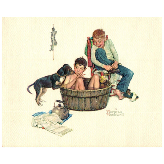 1950s Print EMBOSSED "Lickin' Good Bath" by Norman Rockwell ~7.5x10" AC9