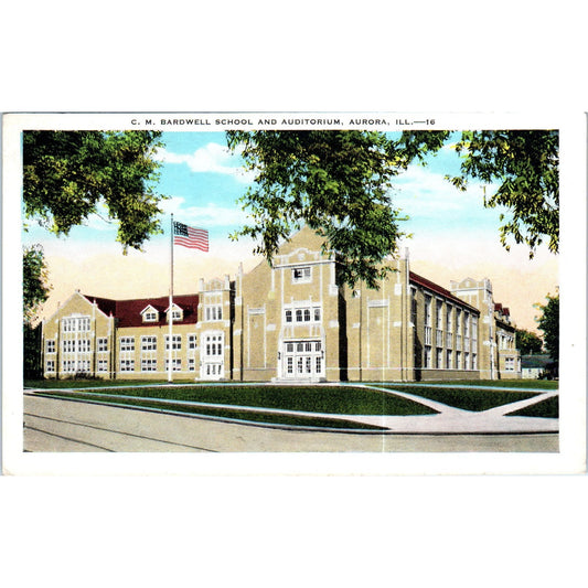 CM Bardwell School & Auditorium Aurora IL Original Postcard P2-4