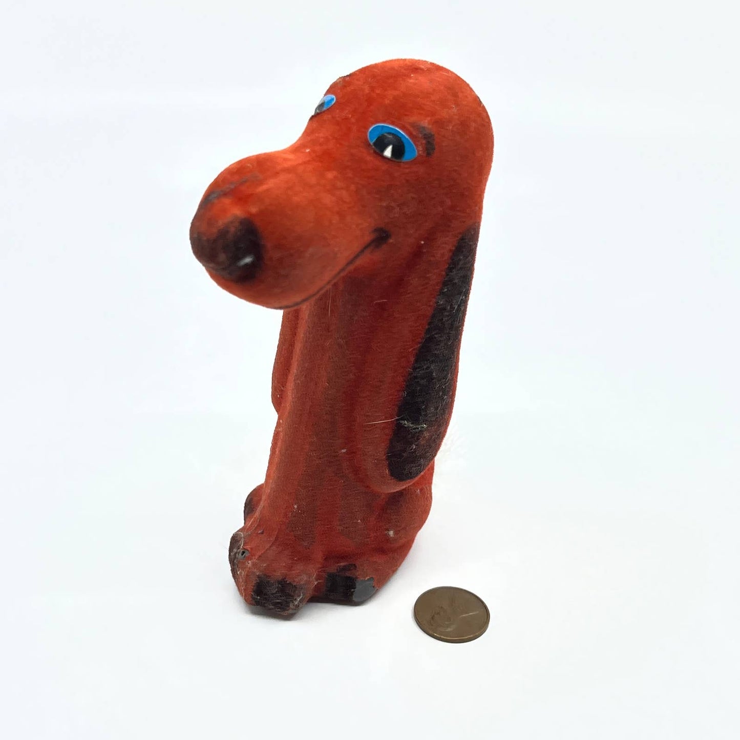 1960s Vintage Carnival Prize Flocked Celluloid Red Hound Dog 5" TC8