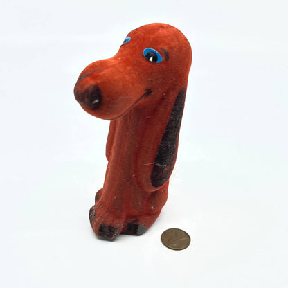 1960s Vintage Carnival Prize Flocked Celluloid Red Hound Dog 5" TC8