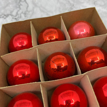 Shiny Brite 12 Vintage Mini Mercury Glass Ornaments With Original Box Red