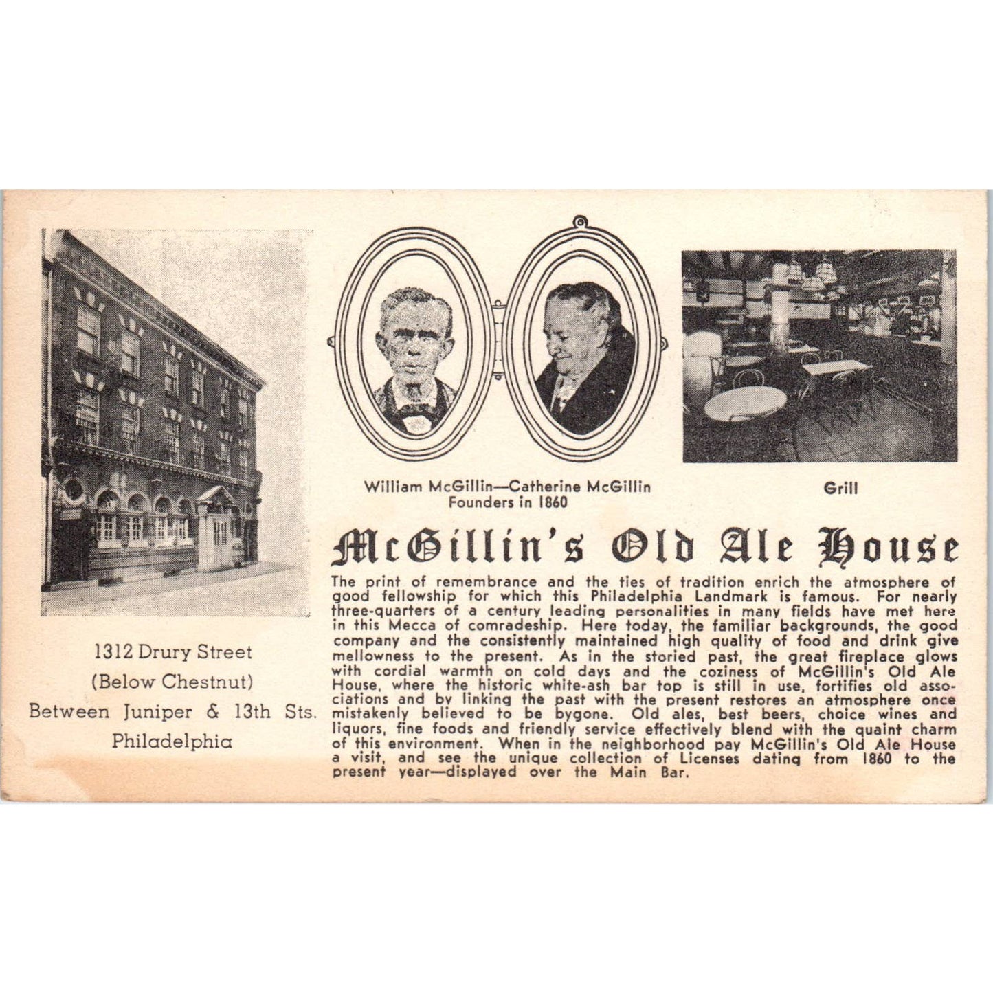 Vintage Postcard McGillin's Old Ale House Juniper & 13th Philadelphia PA TD8-P2