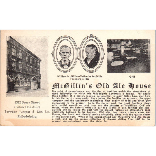 Vintage Postcard McGillin's Old Ale House Juniper & 13th Philadelphia PA TD8-P2
