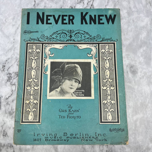 I Never Knew 1925 Piano Ukulele Sheet Music Sophie Tucker Irving Berlin TI1