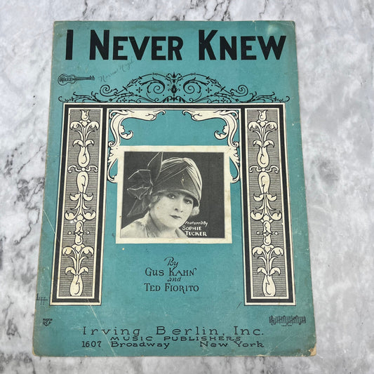 I Never Knew 1925 Piano Ukulele Sheet Music Sophie Tucker Irving Berlin V39-4