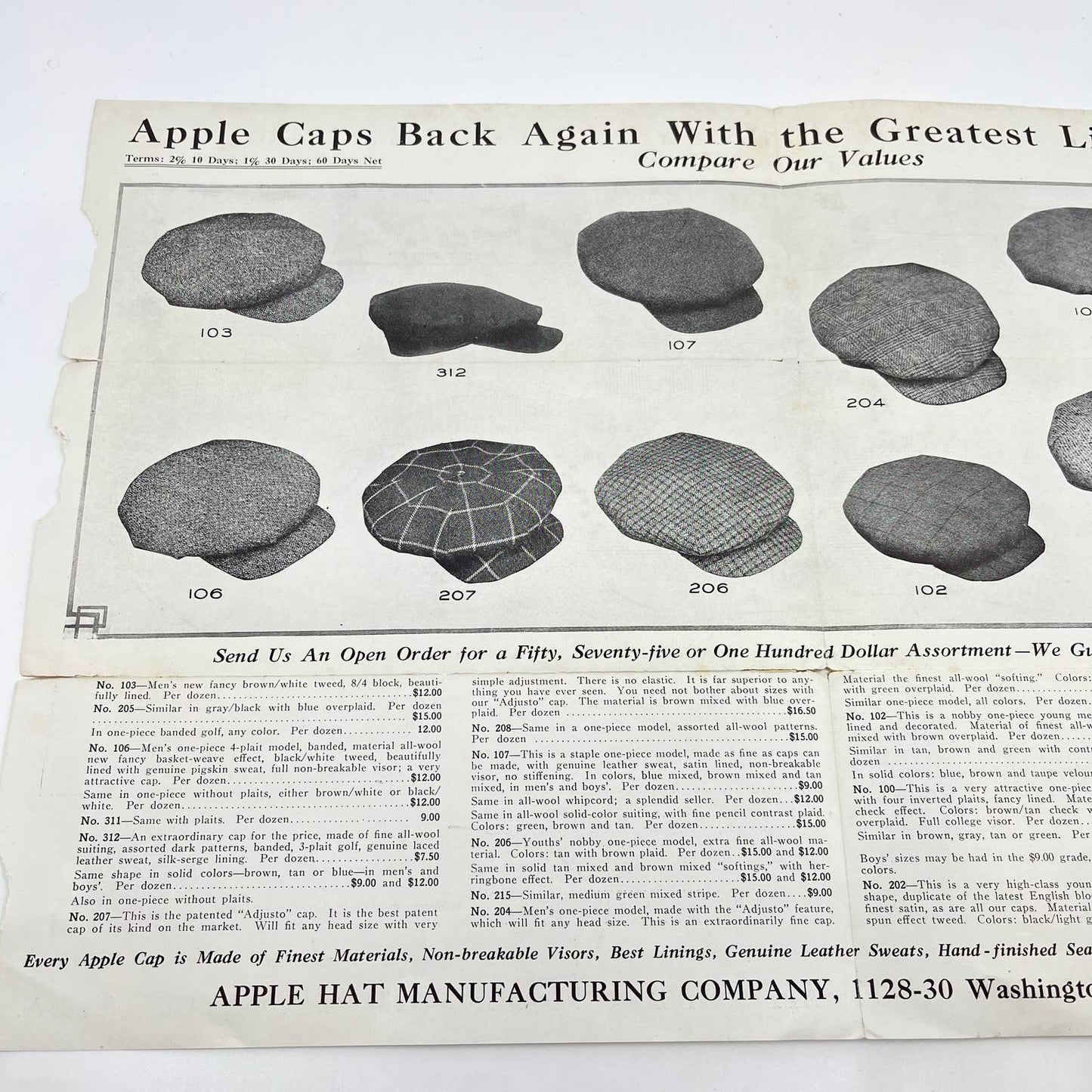 1920s Apple Hat Mfg Co. Hat Price List Brochure St. Louis MO AA9